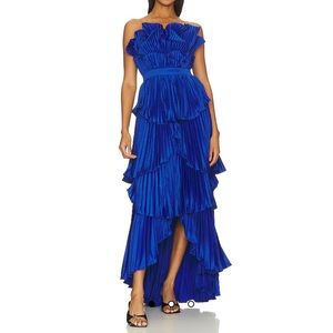 AMUR Judah Scallop Pleated Royal Blue Gown